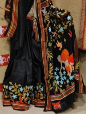 Pure katha stich work over Bangalore Silk