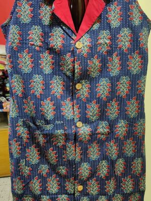 Sleeveless Long Jacket — Double-Layer Cotton, Printed