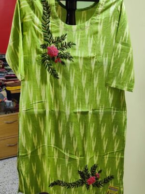 Cotton Ikat Kurti — Floral Embroidery