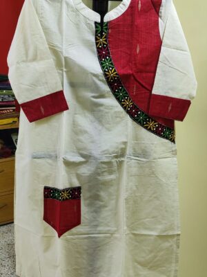 Cotton Kurta — Colour-Block Panel, Size 46