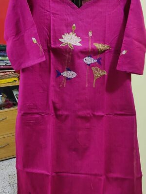 Cotton Kurti — Lotus & Fish Embroidery