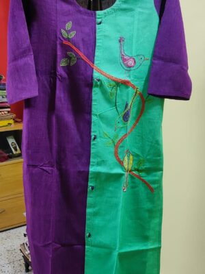 Cotton Kurti — Dual-Tone Bird Embroidery