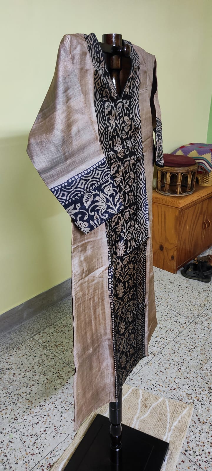 Tussar Silk Kurti — Block Print Panel - Image 4