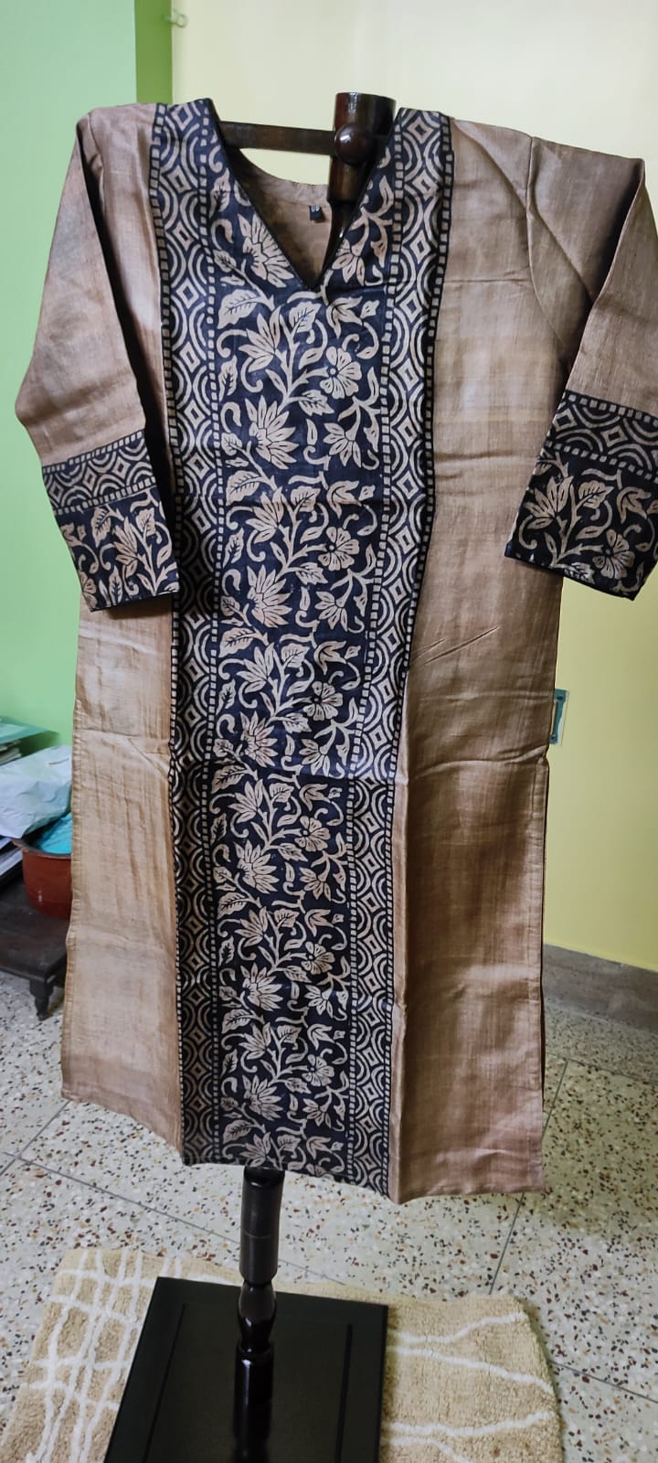 Tussar Silk Kurti — Block Print Panel