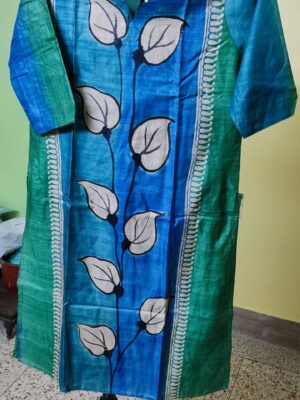 Tussar Silk Kurti — Hand-Painted Leaf Motif