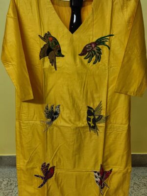 Silk Kurti — Applique Bird Motifs, Size 40