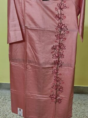 Silk Cotton Kurti — Lotus Vine Embroidery
