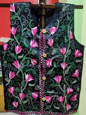 Sleeveless Jacket — Double-Layer Cotton, Hand-Embroidered