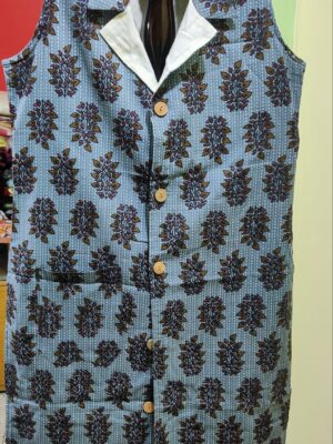 Sleeveless Long Jacket — Double-Layer Cotton, Printed