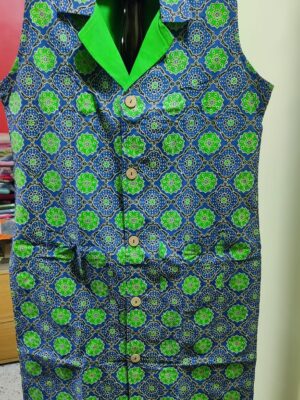 Sleeveless Long Jacket — Double-Layer Cotton, Printed