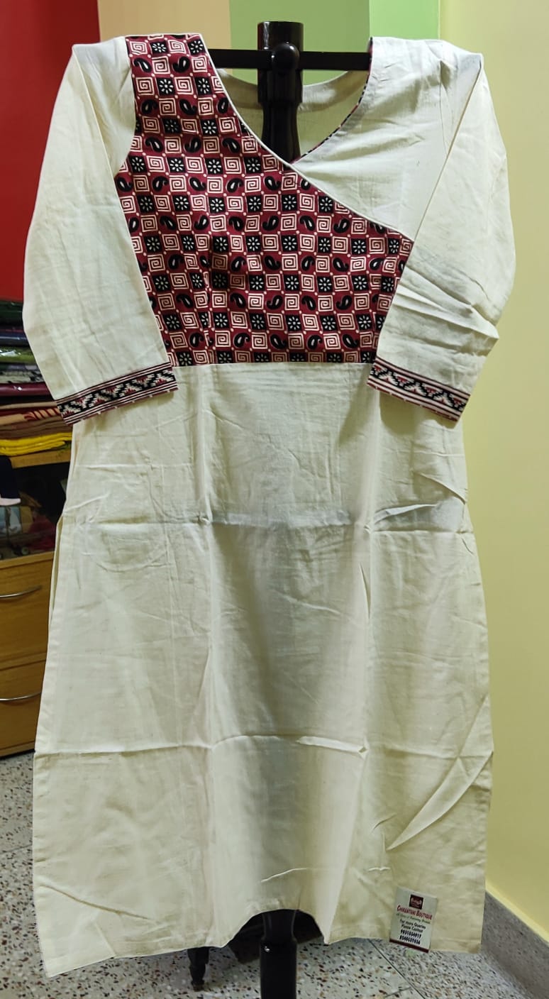 Cotton Kurti — Paisley Print with Contrast Trim