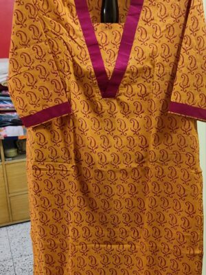Cotton Kurti — Paisley Print with Contrast Trim