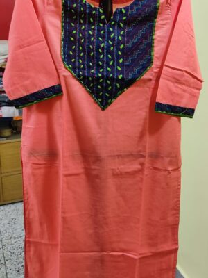 Cotton Kurti — Contrast Embroidered Yoke, Size 42