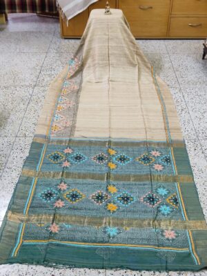 Ghicha Tussar Silk Saree, Hand-Painted Pallu