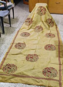 Katha stitch work on Bishnupuri katan silk saree