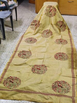 Katha stitch work on Bishnupuri katan silk saree