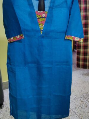 Pure Cotton Kurti — Contrast Print Neckline