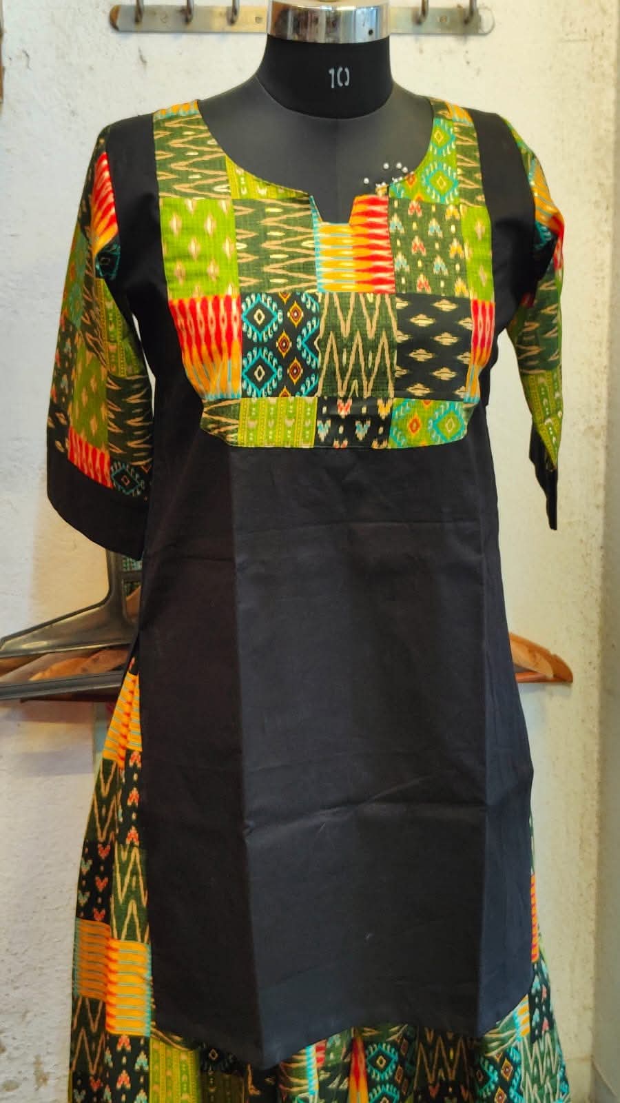 Cotton Silk Skirt & Top Set — Patchwork Ikat Yoke
