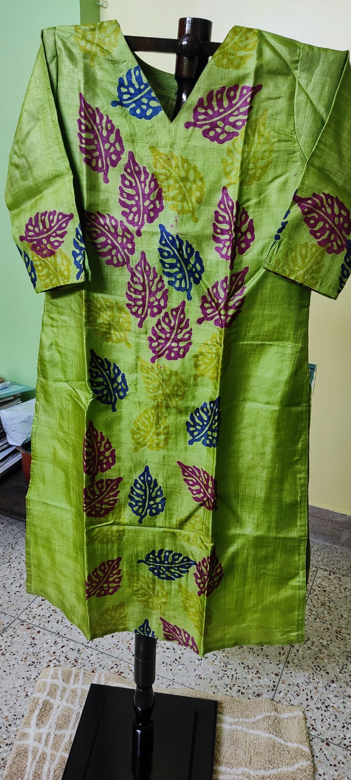 Tussar Silk Kurti — Batik Leaf Print