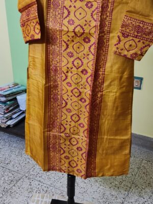 Tussar Silk Kurti — Block Print Geometric Panel
