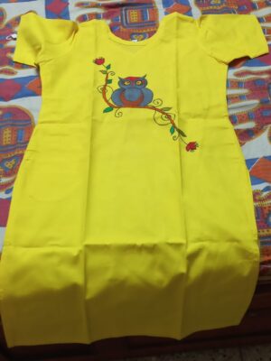 Pure Cotton Kurti — Hand-Painted Owl Motif