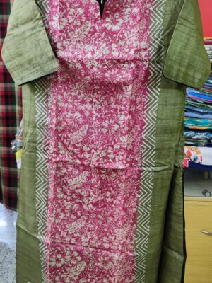 Pure Tussar Silk Kurti — Block Print Front Panel