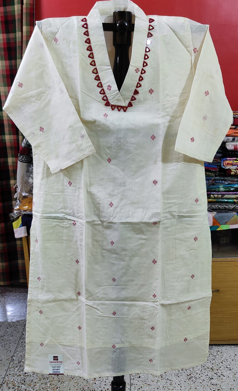 Pure Jamdani Kurti with Mirror Work